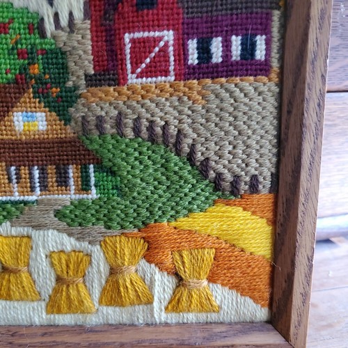 On the Farm Needlepoint Picture Framed Size 11" x 9" Windmill Wheat Homestead - Picture 4 of 6