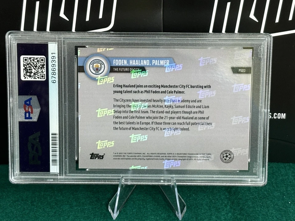 2022 Topps Now UCL Folden Palmer Haaland Manchester City Preseason PSA9 - Imagen 2 de 2