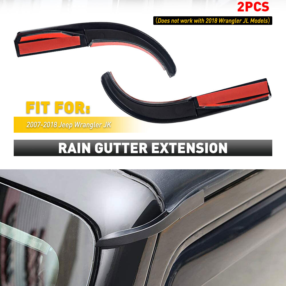 Car Auto Hardtop Rain Diverters Rail Extension Gutter for 07-17 Jeep Wrangler JK