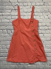Lulus Louetta Button Mini Dress Size L Rust Red Linen Blend Sleeveless Fitted