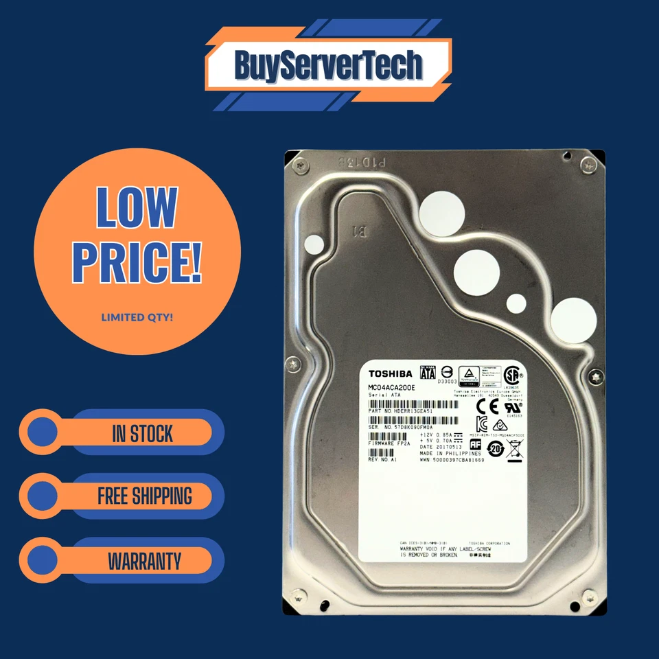 Toshiba MC04ACA 2TB 7200RPM 3.5" SATA 6Gb/s HDD MC04ACA200E 128MB 0HRS ENT - Image 3 of 4