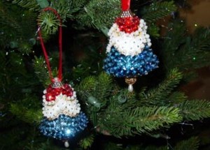 (2) FINISHED : WALCO Holiday Ornament Kit :RED WHITE & BLUE CHRISTMAS BELLS