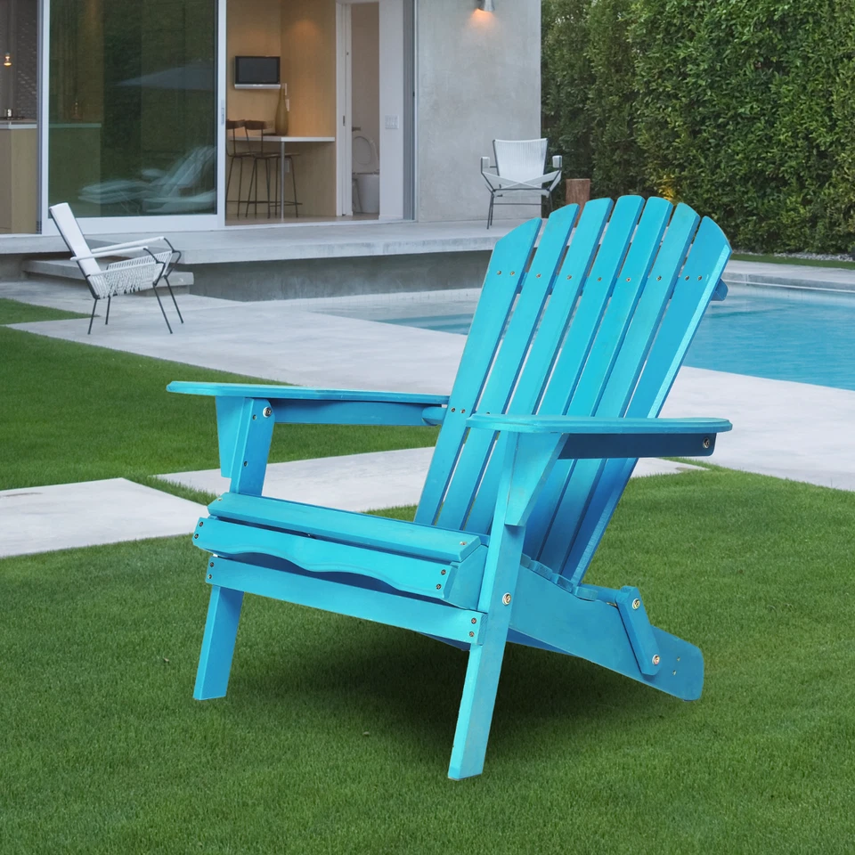 Set of 2 Folding Adirondack Chair Outdoor Patio All Weather Fire Pit Chairs Wood - Image 4 of 4