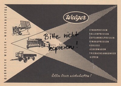 WOLFENBÜTTEL, Werbung 1956, Gebrüder Welger Stroh-Ballen-Einbau-Pressen