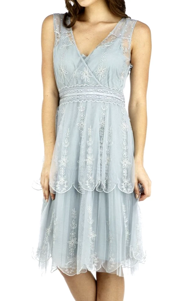 Nataya Blue Vintage look Gatsby Dress S Layered Lace Gianna AL-235 Sunrise NWT - Image 3 of 4