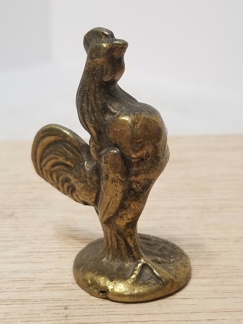 VINTAGE SOLID BRASS MINIATURE ROOSTER FIGURINE 2.5