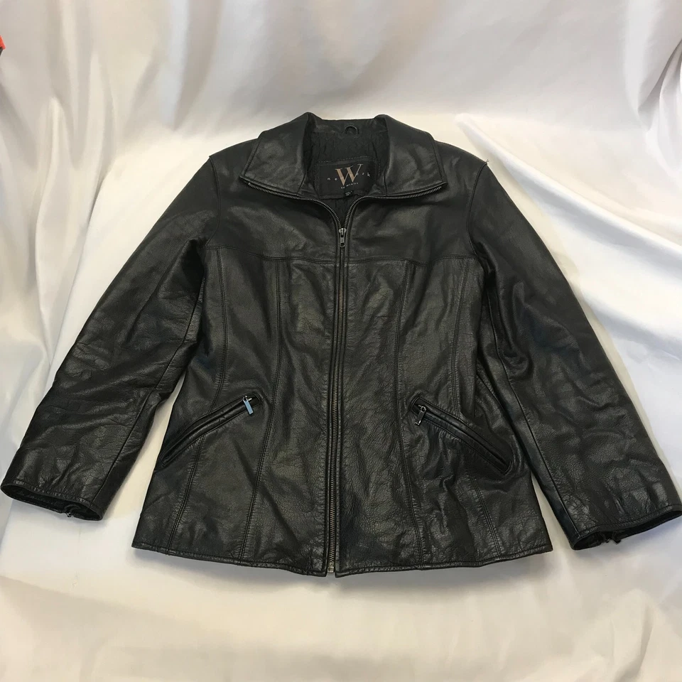 Chaqueta de cuero para mujer talla M negra bolsillos con cremallera completa con New York by Winlit