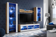 NEW Wall Unit Living Room Furniture in Matt LED Lighting Tivoli Set Medio