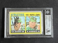 SAL BANDO & RANDY SCHWARTZ 1967 TOPPS RC SIGNED AUTOGRAPHED CARD BAS AUTHENTIC