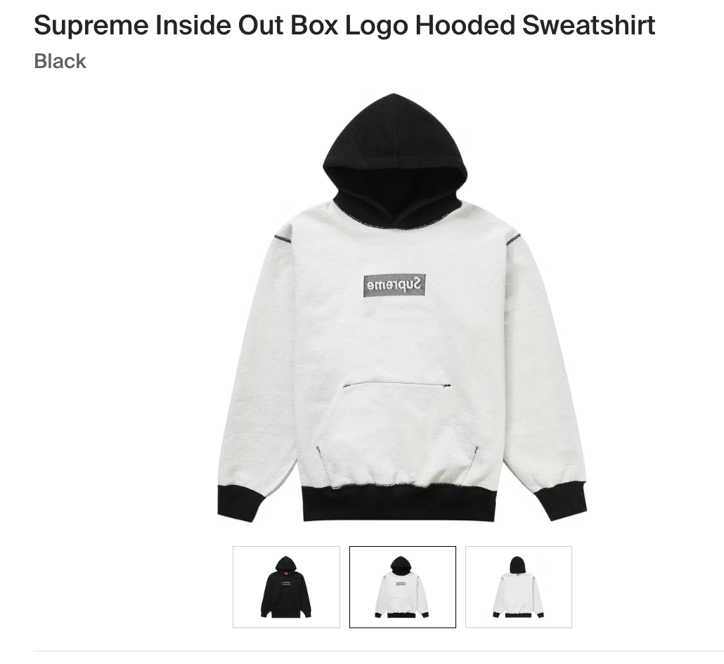 Size Large Black SUPREME INSIDE OUT BOX LOGO HOODED Size Large Black SUPREME INSIDE OUT BOX LOGO HOODED