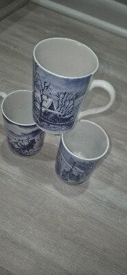 Germany Konitz Multicolor Snow Scenery Porcelain Tea Mugs Set of 3 Excellent