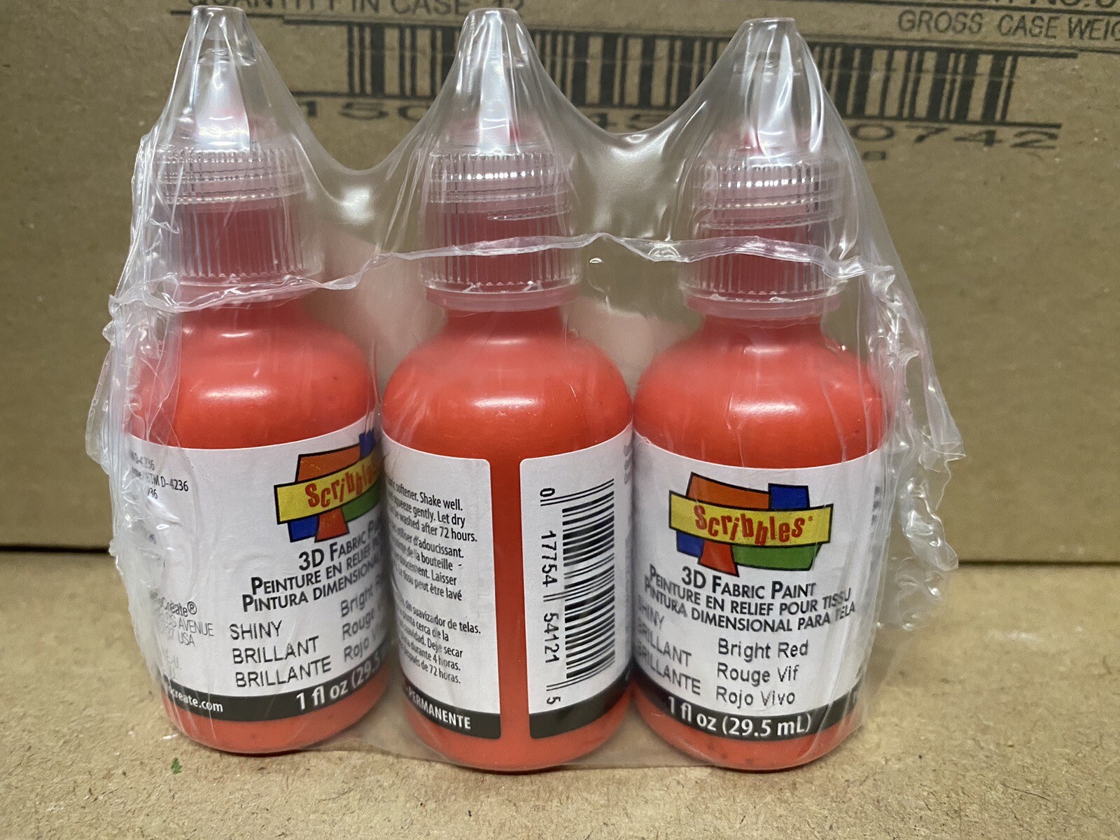 Scribbles 3D Fabric Paint Bright Red   29.5ml X 3 Bottles