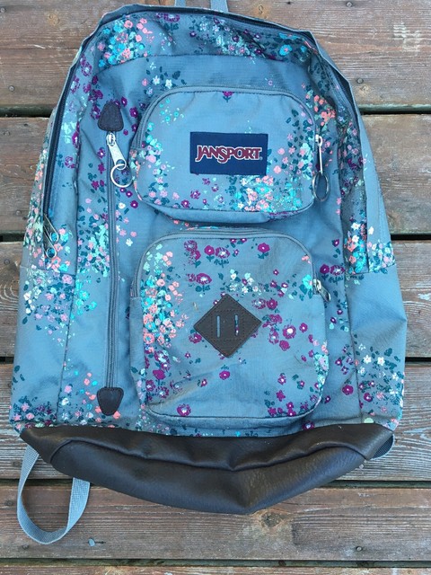 jansport gray floral backpack