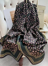 100% Silk Satin Scarf Women long neckerchief Shawl Wrap floral black pink G15-8