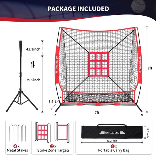 Portable 7x7 ft Baseball & Softball Training Net with Adjustable Batting Tee - Picture 5 of 11