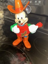 Vintage Illco Disney Cowboy Mickey Mouse Wind Up Toy Strum'N Guitar Works 8"
