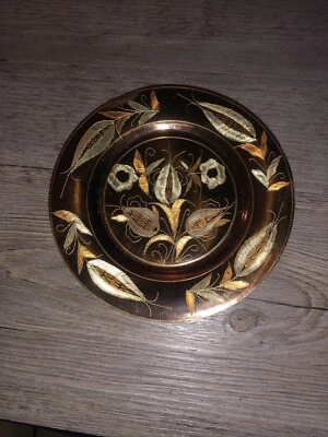 Assiette/vide Poche En Cuivre Gravé Vintage Diam. 15 cm - Photo 1/2
