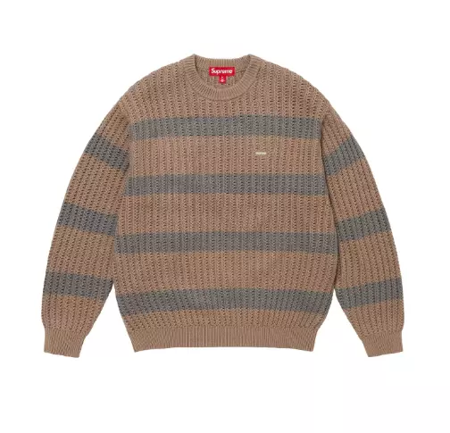 Pull Supreme Loose Gauge Stripe petite boîte marron kaki taille L SS25