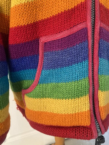 NEPALESE WOOL JACKET CARDIGAN HOODIE RAINBOW FESTIVAL UNISEX MEASUREMENTS ON PIC - Picture 3 of 11