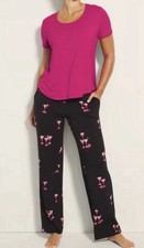 SOMA Cool Nights Short Sleeve Pajama Set Sipping Pretty Black XL NWT