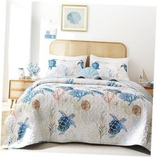 Coastal Quilt Set Size - Ocean Print Lightweight Soft Queen Sea Turtle