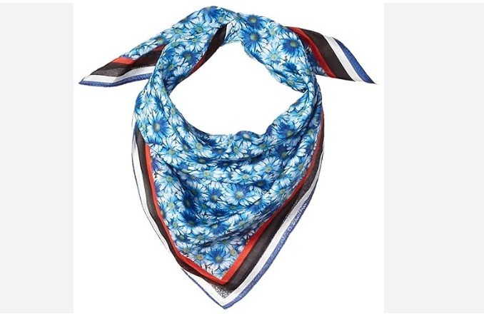 CALVIN KLEIN daisy print floral silk blend women's square scarf bandana - Blue~ thumbnail 2