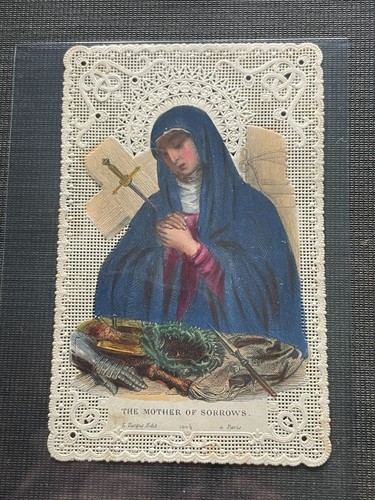 Antique 19thC Lace Paper Holy Card Mother of Sorrows Canivet J. Turgis Paris NY