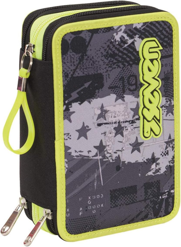 Astuccio 3 Scomparti Seven, Fly Stars, Grigio, Completo di matite