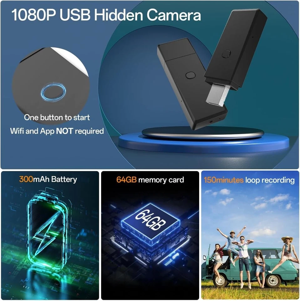 64GB USB Flash Drive Camera,1080P Video Resolution Security, Black  - Photo 4/4