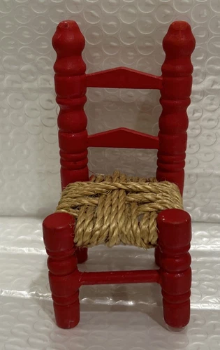 Vintage Wooden Woven-Seat Chair for Barbie Doll Home Seating Dolls Furniture