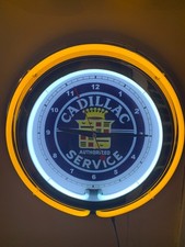 Cadillac Motors Auto Garage Man Cave Retro Yellow Neon Adverting Clock Sign Cadillac Motors Auto Garage Man Cave Retro Yellow Neon Adverting Clock Sign