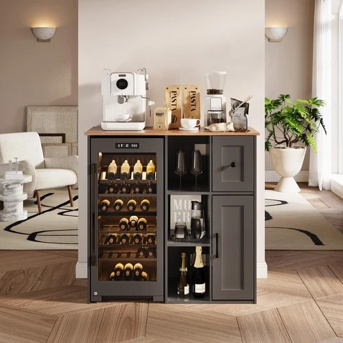 40" Coffee Bar Cabinet with Power Outlet Mini Fridge Stand for Kitchen Dining