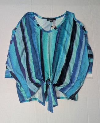 Karen Kane Aquamarine Stripe Tie Top Size M
