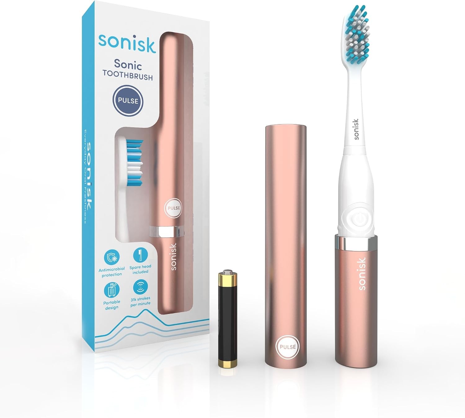 Battery Powered Electric Toothbrush Travel Size Sonic with Antimicrobial