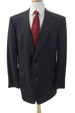 Hart Schaffner Marx Mens Striped Blazer Jacket Navy Blue Wool Size 44 Long