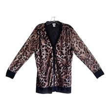 CHICO'S 2 Women's 12 Mesh Cardigan Animal Print V-Neck Button Up Lightweight 38"