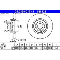 Bremsscheibe ATE 24.0328-0123.1 (2 Stk.) FüR Volvo S80 I Xc70 Cross Country