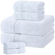 White Bath Towel Set of 6 - 100 Cotton Highly Absorbent Towels for Bathroom,...