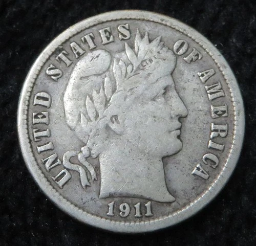 1911 Barber Dime * Better Grade * Full but Weak Liberty * 90% Silver * 4903