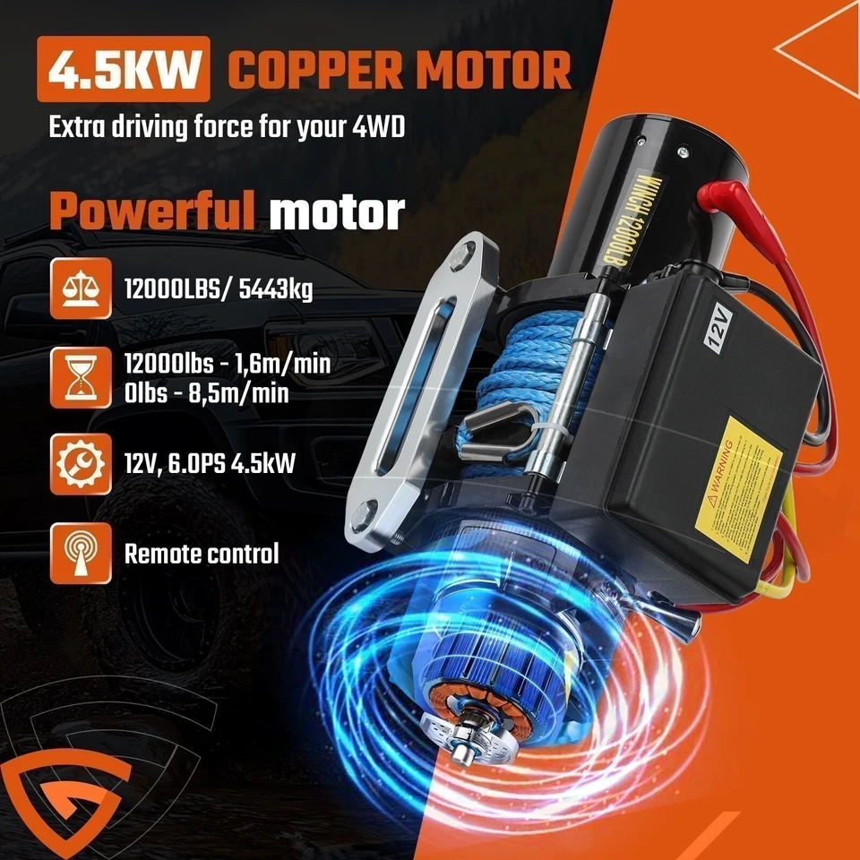 12V 12000LB Electric Winch Towing Trailer Steel Cable Off Road for JEEP Wrangler Foto 4 de 4