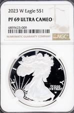 2023-W $1 Silver American Eagle 1 oz .999 PF69UCAM NGC # 6859623-009 + Bonus