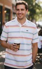 Lacoste Mens Tricolor Striped Classic Polo Shirt Sz XXL FR7 Preppy
