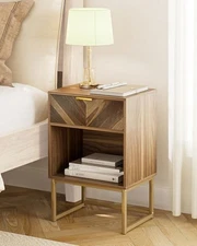 Nightstand, Boho Night Stand Wood Farmhouse Bedside Table Regular size Walnut