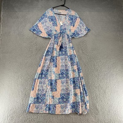 World Market Maxi Dress Womens Small Medium Blue Boho Kaftan Kimono India |  eBay