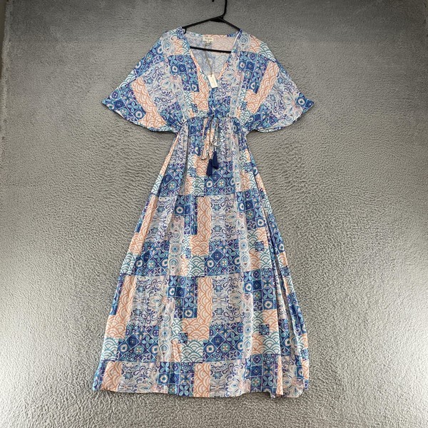 Maxi Vestido World Market Mujer Pequeño Mediano Azul Boho Kaftan Kimono India