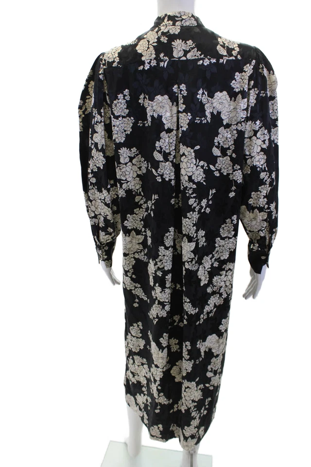Vestido Camisa Rebecca Taylor Mujer Seda Cuello Floral Manga Larga Negro Talla S Foto 3 de 4
