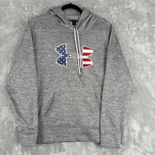Under Armour American Flag USA Logo Hoodie Gray Loose Fit Womens Heathered Large