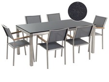 Modernes Gartenmöbel Set Tisch 180 cm in Schwarz 6 Stühle in Grau Grosseto