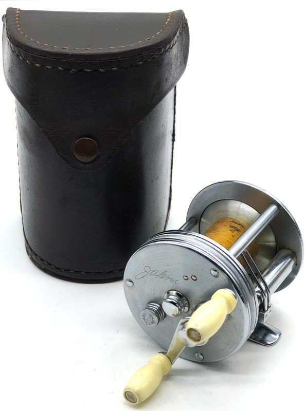 Vintage J.A.Coxe Model No.60C Fishing Reel with Leather Case