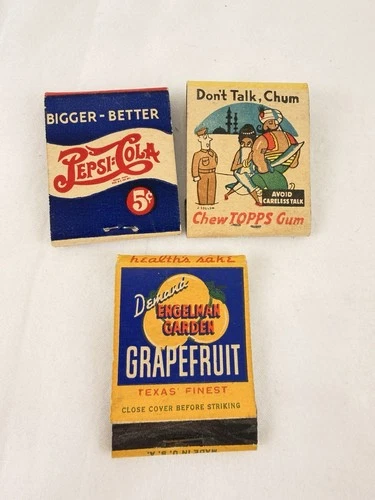 Vintage Advertising Matchbooks Pepsi Cola Topps Gum Grapefruit Lot